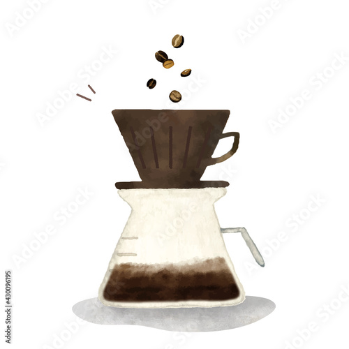 ドリップコーヒー　水彩手描きイラスト