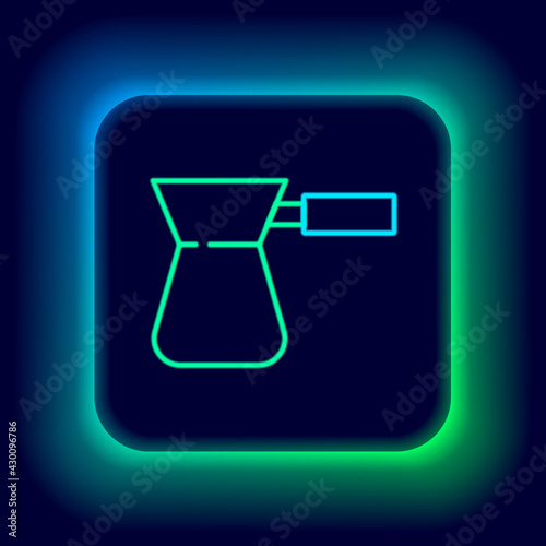 Glowing neon line Coffee turk icon isolated on black background. Colorful outline concept. Vector