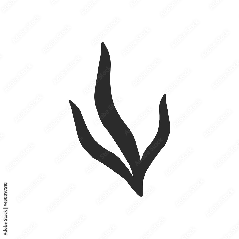 silhouette contour plants seaweed algae aquatic water plant, grass for aquarium. isolated vector hand drawn illustration in doodle style.