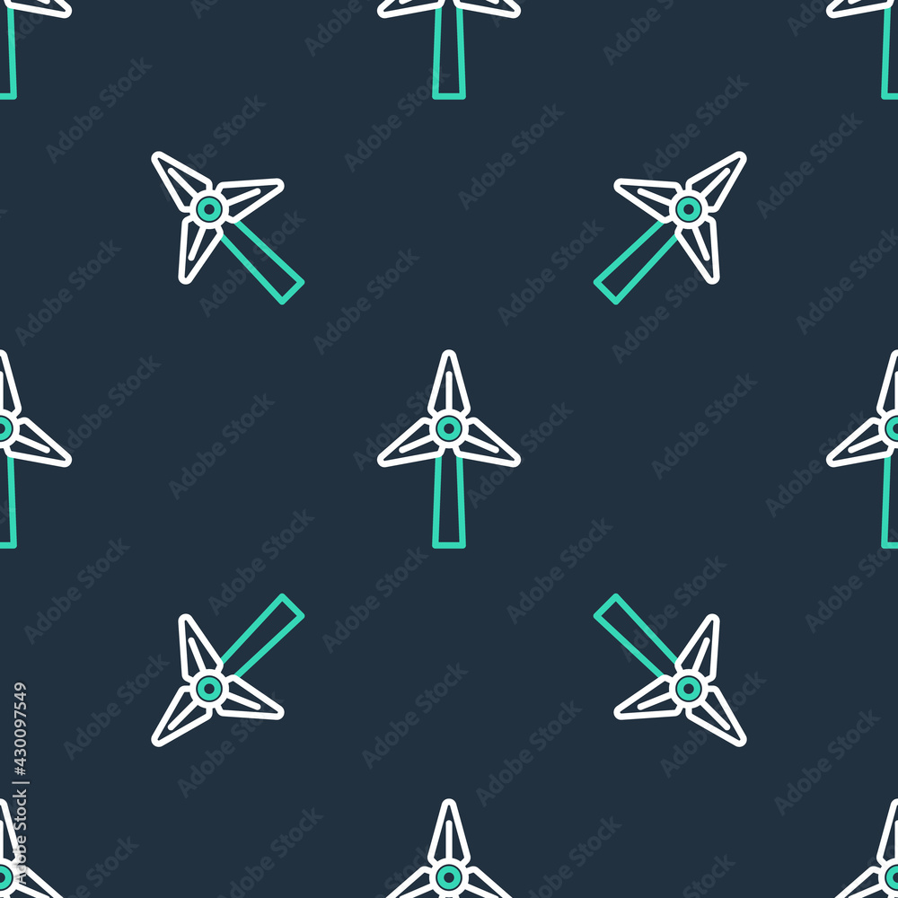 Line Wind turbine icon isolated seamless pattern on black background. Wind generator sign. Windmill for electric power production. Vector Line Wind turbine icon isolated seamless pattern on black background. Wind generator sign. Windmill for electric power production. Vector
