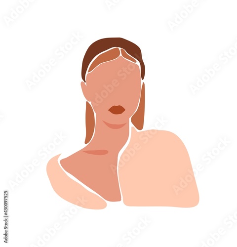 Hand drawn vector abstract stock flat graphic contemporary aesthetic fashion illustration with bohemian,beautiful modern female portrait in simple trendy minimal style isolated on white background