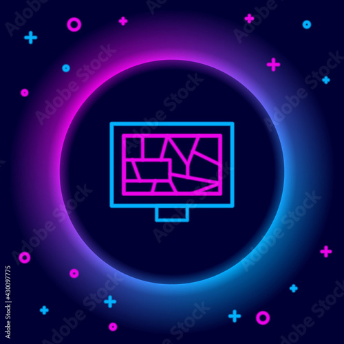 Glowing neon line Picture art icon isolated on black background. Colorful outline concept. Vector