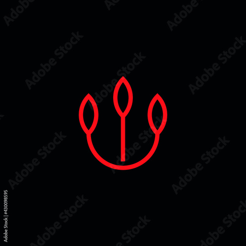 Abstract graphic illustration of the letter W in the form of a trident and leaves with stems