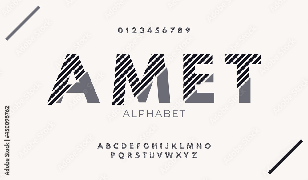 Modern minimal uppercase alphabet fonts with strip inserts. Letters and numbers set in abstract design with lines. Modern minimal uppercase alphabet fonts with strip inserts. Letters and numbers set in abstract design with lines.