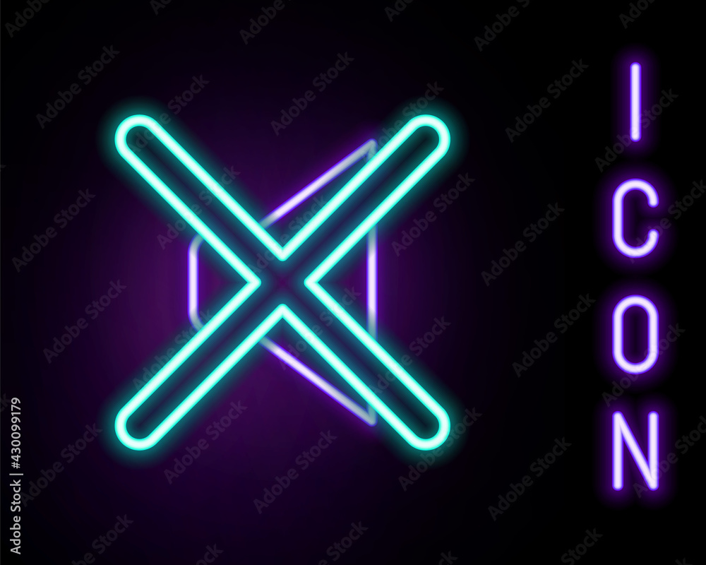 Glowing neon line Speaker mute icon isolated on black background. No sound icon. Volume Off symbol. Colorful outline concept. Vector Glowing neon line Speaker mute icon isolated on black background. No sound icon. Volume Off symbol. Colorful outline concept. Vector