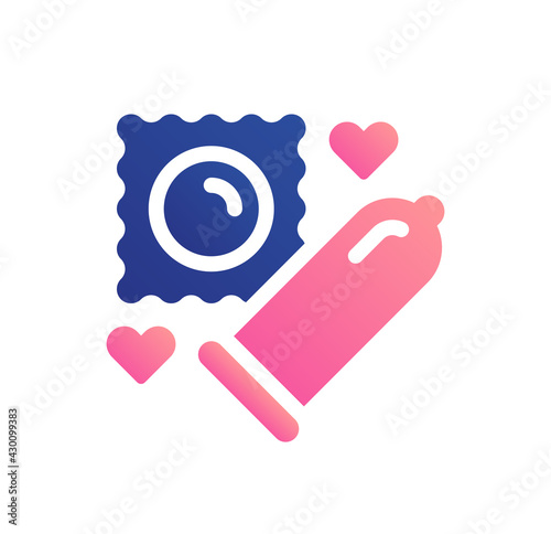 Condom icon. Safe sex concept. Make love with latex contraceptive for protect against sexual diseases. Vector illustration.