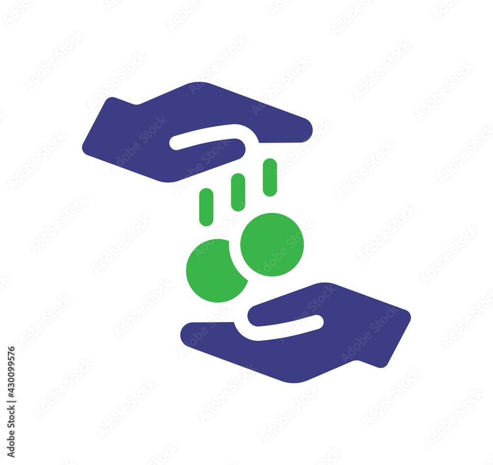 Donation concept by hand giving coins icon vector illustration. Donation concept by hand giving coins icon vector illustration.