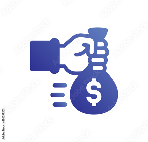 Hand holding dollar money bag vector illustration