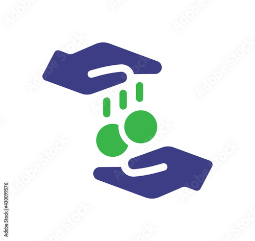 Donation concept by hand giving coins icon vector illustration.