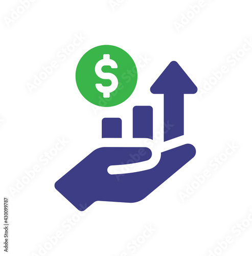 Economy concept of Dollar currency. Hand holding increasing bar chart vector icon. USD Profit growth concept. 