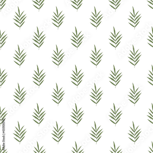 Green palm leaves seamless pattern. Repeat foliage wallpaper. Botanical illustration.