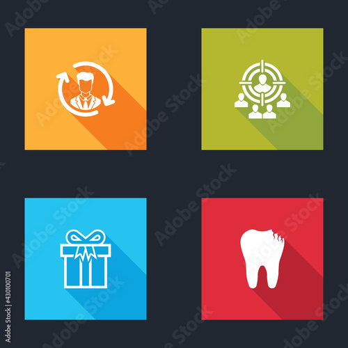 Set Human resources, Marketing target strategy, Gift box and Broken tooth icon. Vector