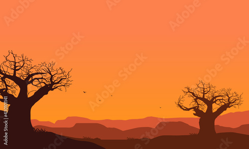 A quiet afternoon in the countryside with beautiful natural scenery at dusk in the afternoon. Vector illustration