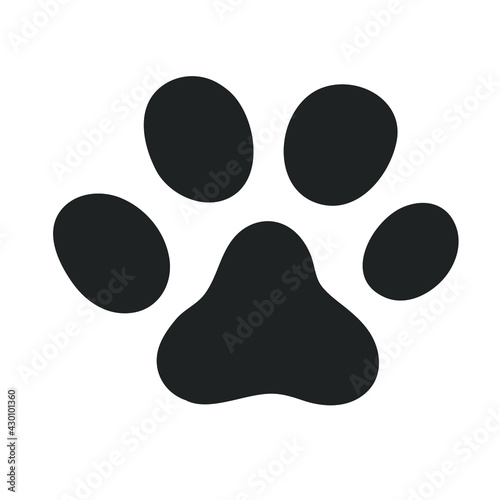 The paw of a pet. The paw icon is suitable for a cat, dog, or wild animal. Isolated on a white background.