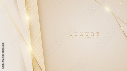 Elegant cream shade background with line golden elements. Realistic luxury paper cut style 3d modern concept. vector illustration for design.