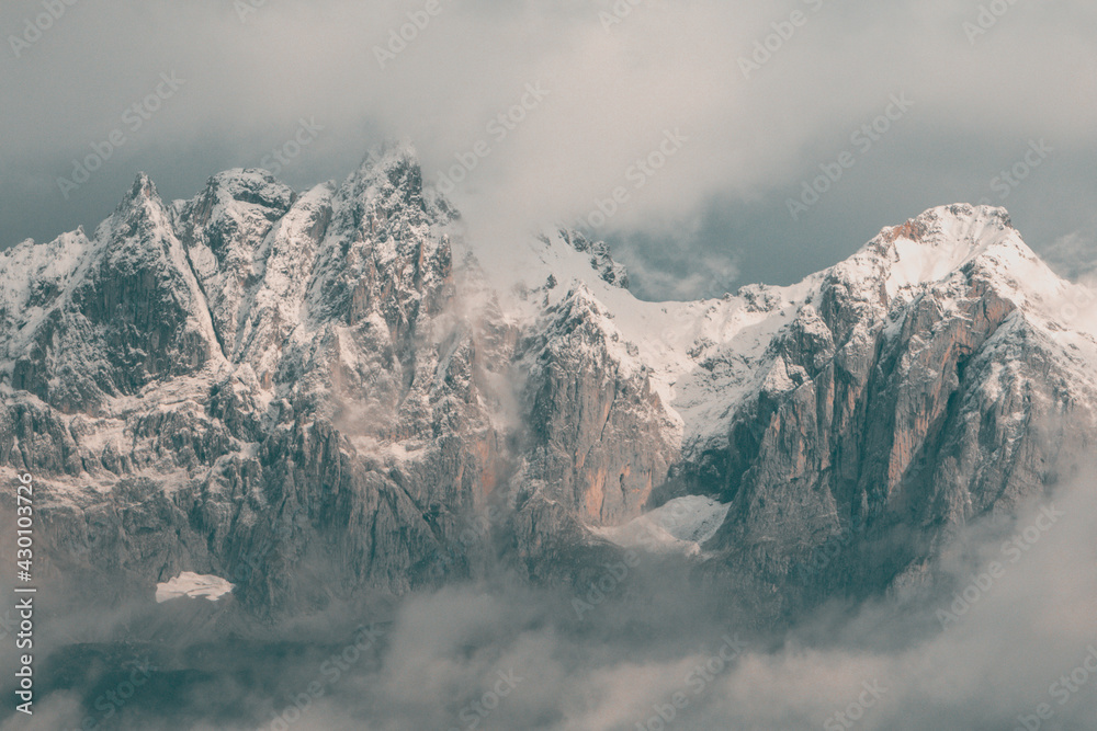 Wilder Kaiser mountain range covered in snow