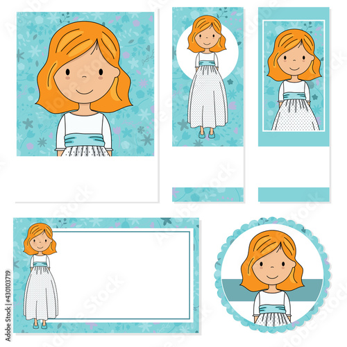 My first communion girl. Cards of different formats. Space for text