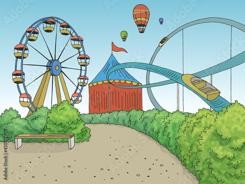 Amusement park landscape graphic color sketch illustration vector 