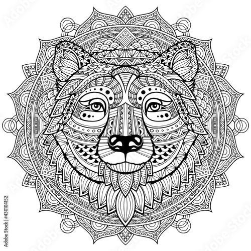 Bear head. Abstract nature logo icon vector design. Line art. Animal pattern. Abstract vector illustration. Sketch illustration. Vintage mandala bear head, great design for any purpose. Ethnic motifs.