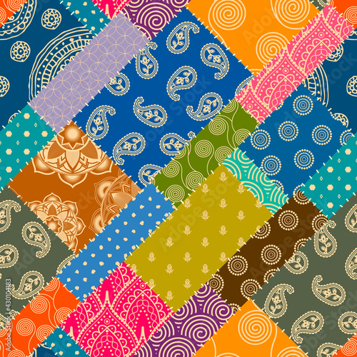 Patchwork textile pattern. Seamless quilting design background.