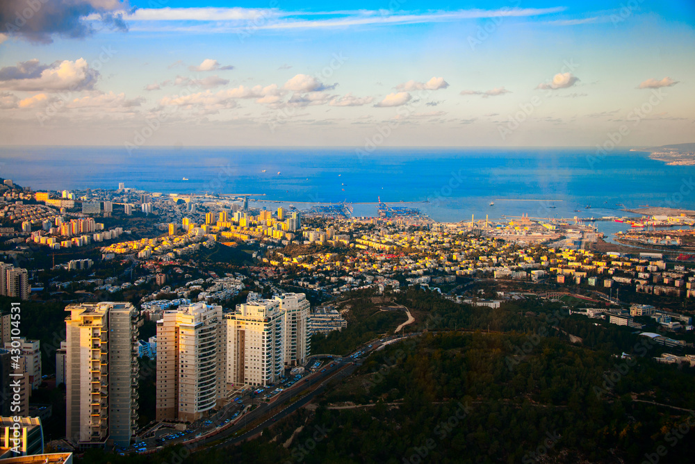 Panoramic view of Haifa at sunset