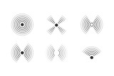 Set of radar icons. Sonar sound waves. Vector illustration.