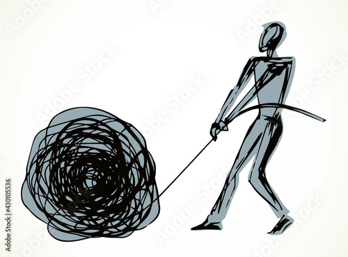 Man unravels the tangle. Vector drawing