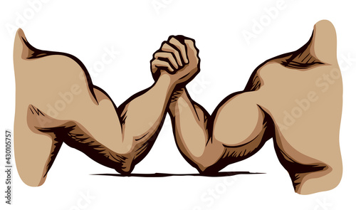 Hand wrestling contest. Vector drawing