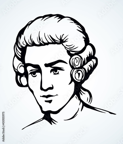 Vintage french wig. Vector drawing