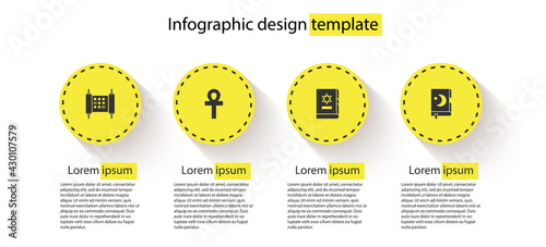 Set Decree, paper, parchment, scroll, Cross ankh, Jewish torah book and Holy of Koran. Business infographic template. Vector