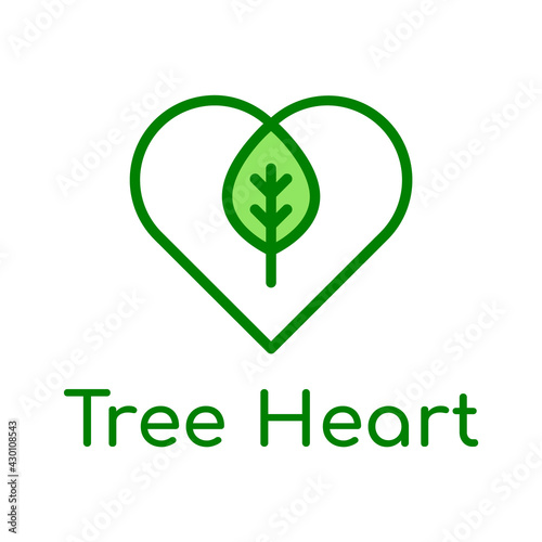 Tree heart sign. Love nature symbol. Biodegradable icon. Organic sign. Leaf or tree inside heart. Plant a tree. Sustainable lifestyle. Environmental protection. Love Earth. Forest. Vector illustration
