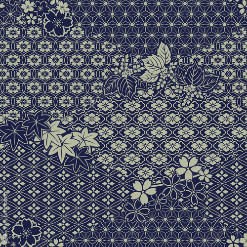 Traditional Japanese fabric patchwork wallpaper abstract floral vector  seamless pattern 
