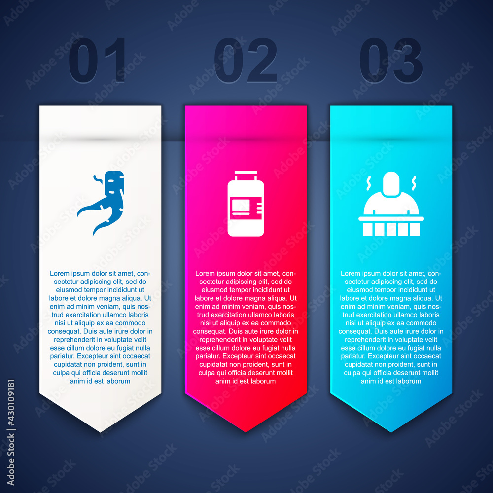Set Ginger root, Collagen serum and Sauna and spa procedures. Business infographic template. Vector Set Ginger root, Collagen serum and Sauna and spa procedures. Business infographic template. Vector