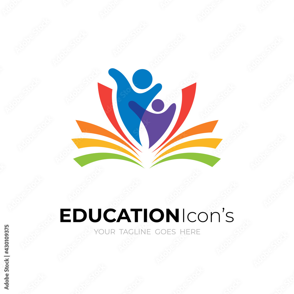 Fototapeta premium Education logo with student design colorful, books and people icon