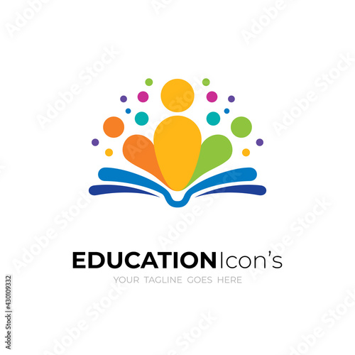 Student logo and books design colorful, people logos, abstract education