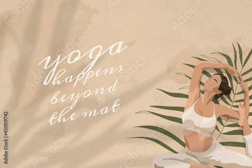 Inspirational quote with yoga happened beyond the mat text
