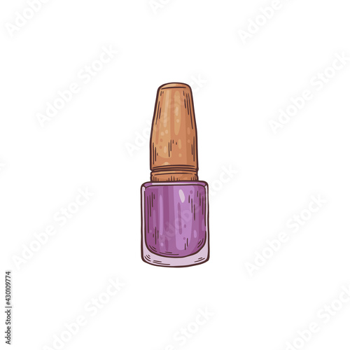 Nail enamel or lacquer glass bottle, sketch drawn vector illustration isolated.