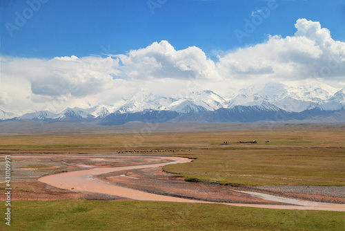 The nature of Kyrgyzstan. Road along the mountains