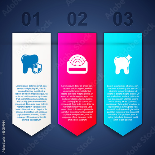 Set Dental protection, floss and Tooth whitening. Business infographic template. Vector