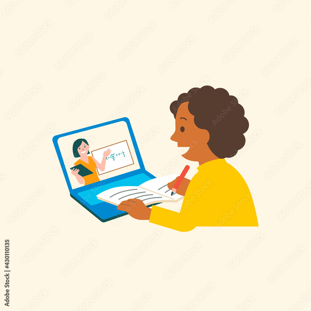 Online mathematics class with a woman learning flat graphic Online mathematics class with a woman learning flat graphic