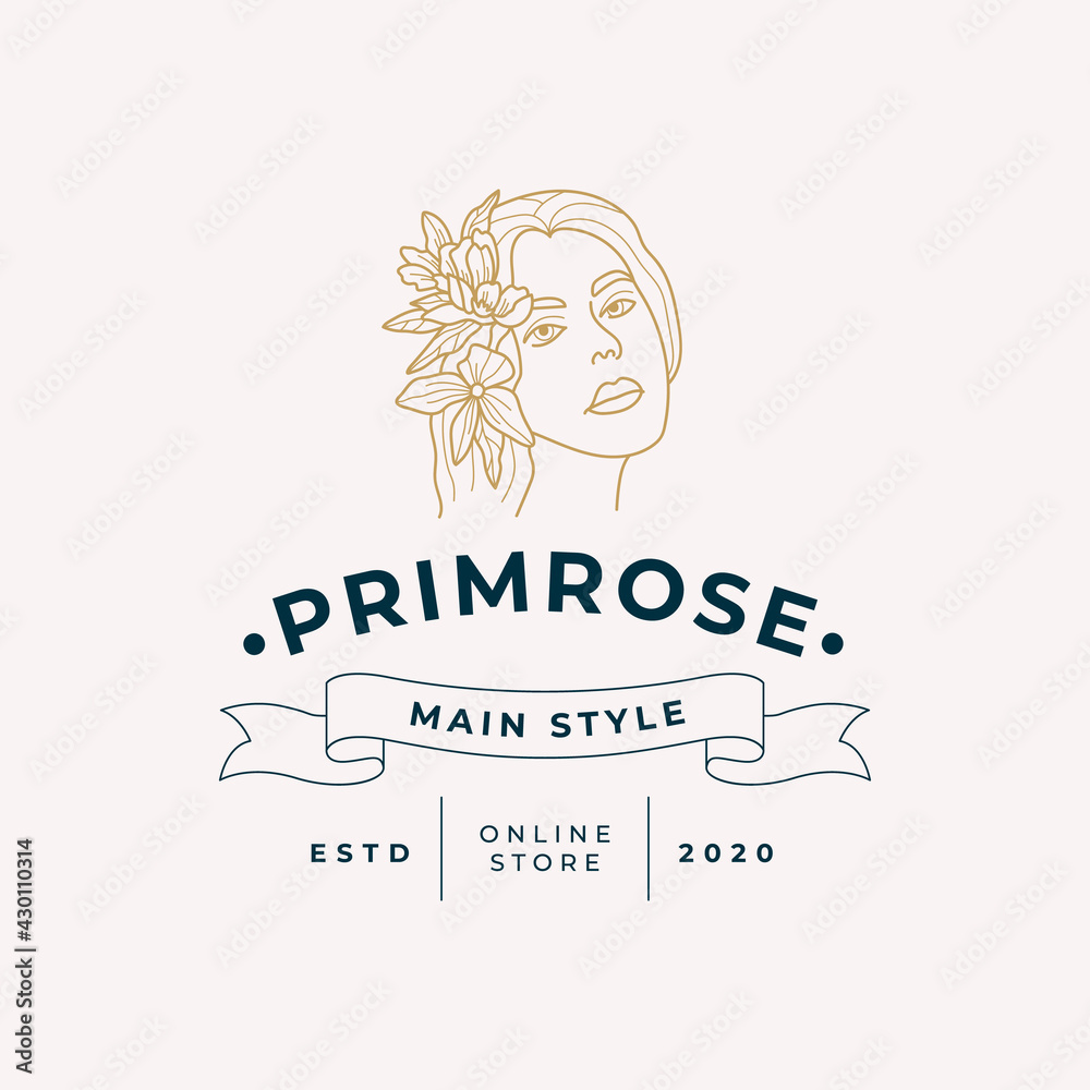 Abstract Flowers Women Vector Signs or Logo Templates. Retro Floral Illustration with Classy Typography. Feminine Logo. Modern Logo Template for florist, photographer, fashion blogger, design studio.