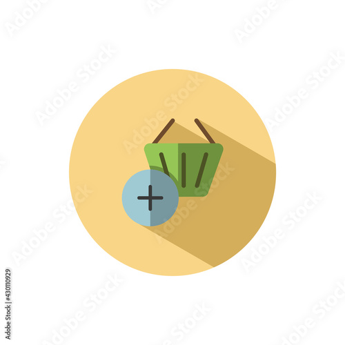 Shopping basket. Add product. Flat icon in a circle. Commerce vector illustration