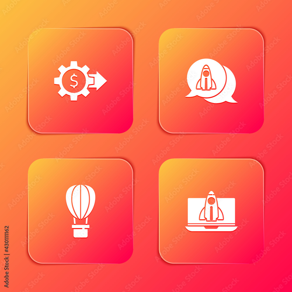 Set Gear with dollar, Startup project concept, Hot air balloon and icon. Vector Set Gear with dollar, Startup project concept, Hot air balloon and icon. Vector