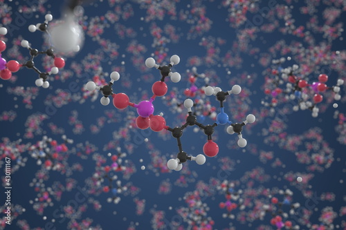 Dicrotophos molecule made with balls, scientific molecular model. Chemical 3d rendering
