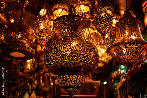 Different ramadan lanterns on dark background