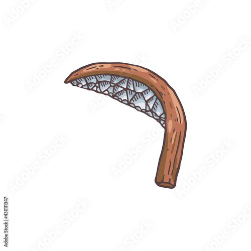 Stone age short-handled sickle or knife, sketch vector illustration isolated.