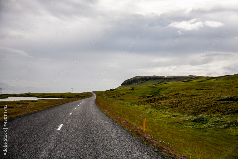 Summer landscape and road in Southern Iceland, Europe