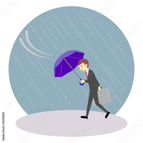 暴風雨に耐えるオフィスワーカー（男性）／Office worker (male) who can withstand storms