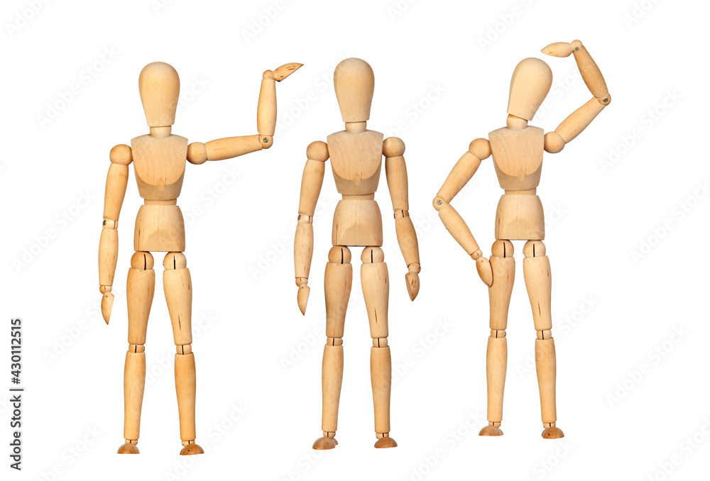 Many wooden mannequin doing differents gestures Many wooden mannequin doing differents gestures