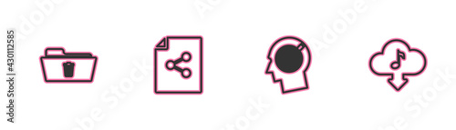 Set line Delete folder, Head hunting concept, Share file and Cloud download music icon. Vector
